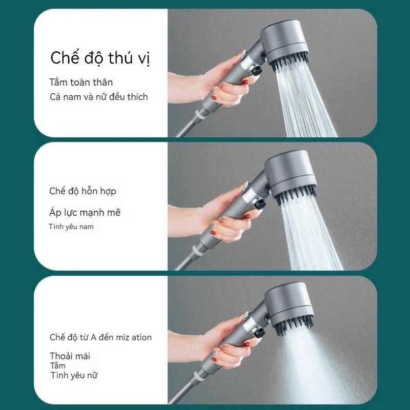 Vòi Sen Tăng Áp, Đầu Vòi Hoa Sen Mát Xa 4 Trong 1, 3 Chế Độ Áp Suất Cao Tiết Kiệm Nước, Lõi Cotton Lọc Cho Nhà Tắm