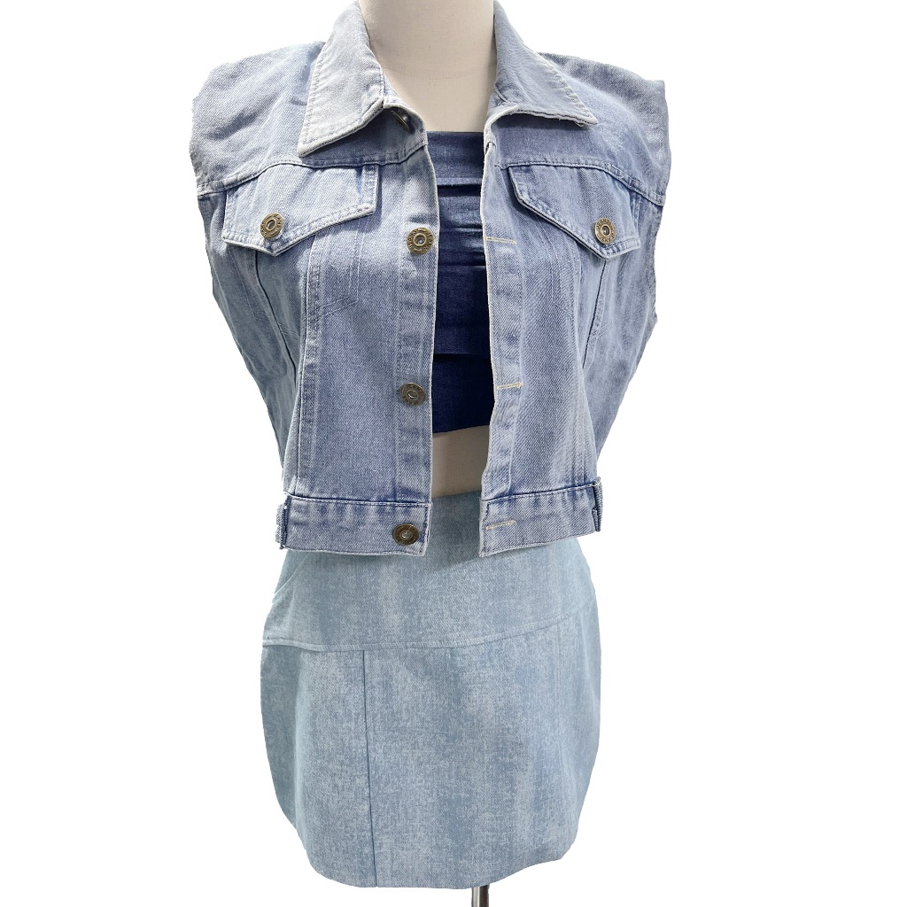 Áo Ghile jean không tay cho nữ, áo gile bò DENIM xanh, dáng ngắn vừa, áo jean nữ cá tính ảnh thật cuối