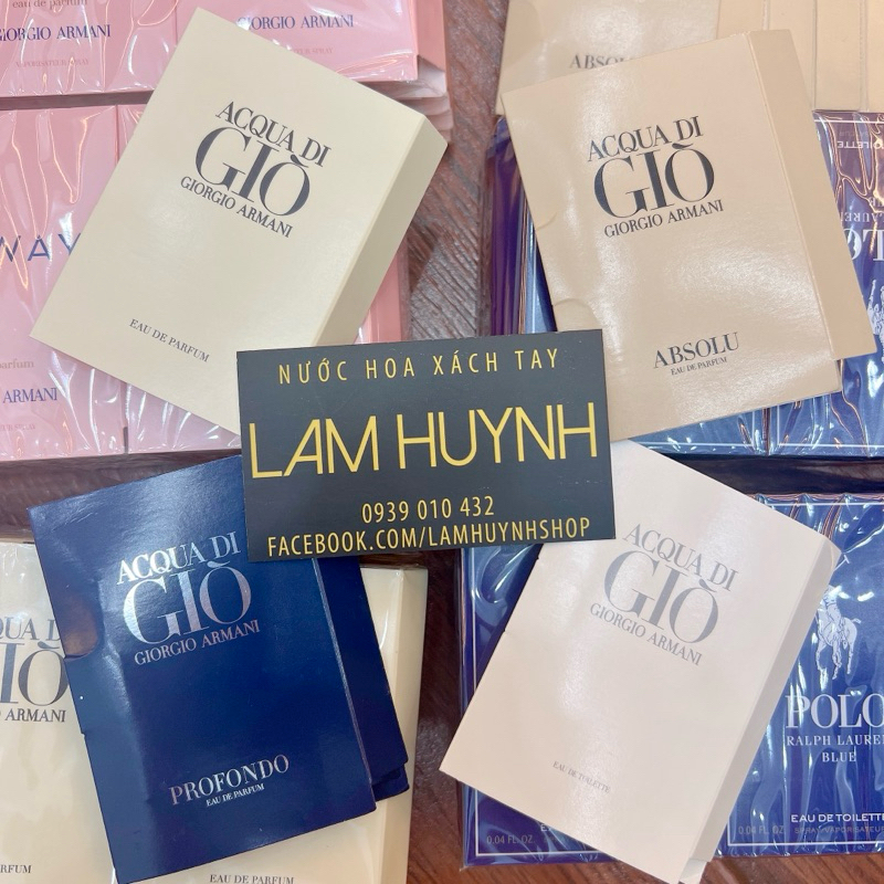 Vial Nước hoa ACQUA DI GIÒ Trắng EDT - EDP - ABSOLU gỗ vàng -  PROFONDO Xanh 1,2ml