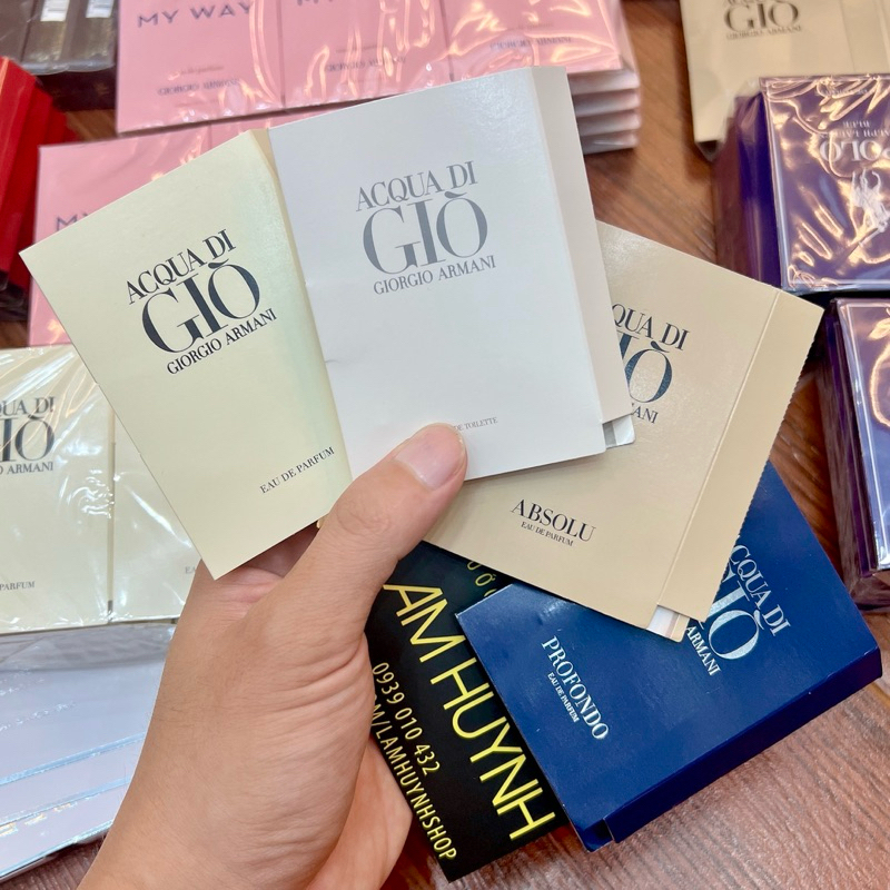 Vial Nước hoa ACQUA DI GIÒ Trắng EDT - EDP - ABSOLU gỗ vàng -  PROFONDO Xanh 1,2ml