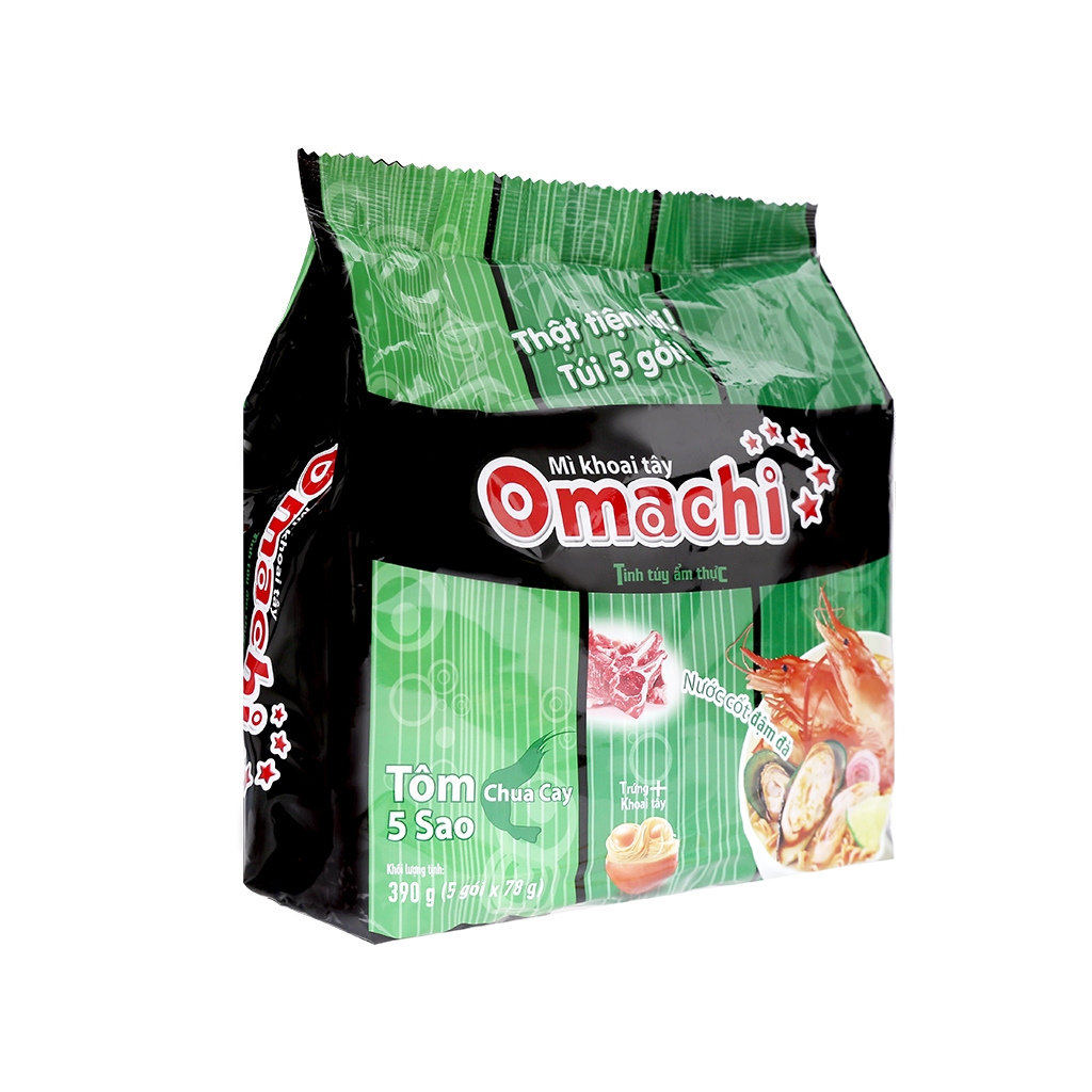 Lốc 5 gói mì khoai tây Omachi sườn hầm ngũ quả , tôm chua cay, bò hầm, spaghetti 80g