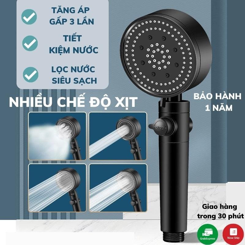 Vòi Sen Tăng Áp, Đầu Vòi Hoa Sen Mát Xa 4 Trong 1, 3 Chế Độ Áp Suất Cao Tiết Kiệm Nước, Lõi Cotton Lọc Cho Nhà Tắm
