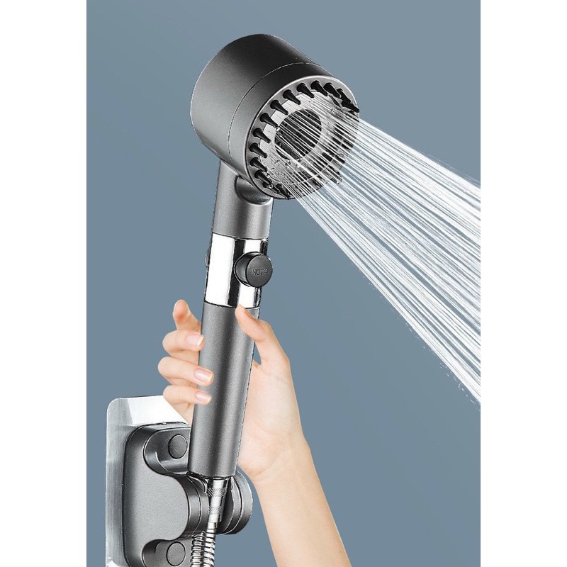Vòi Sen Tăng Áp, Đầu Vòi Hoa Sen Mát Xa 4 Trong 1, 3 Chế Độ Áp Suất Cao Tiết Kiệm Nước, Lõi Cotton Lọc Cho Nhà Tắm