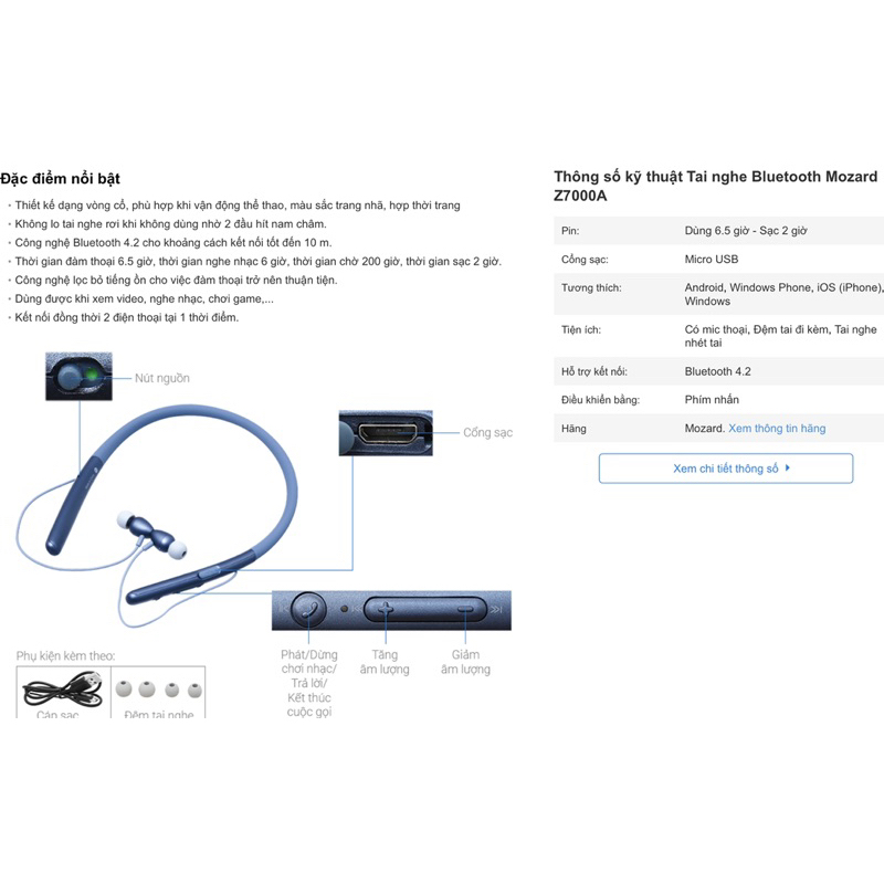 Combo 2 xác tai nghe Bluetooth Mozard Z7000A