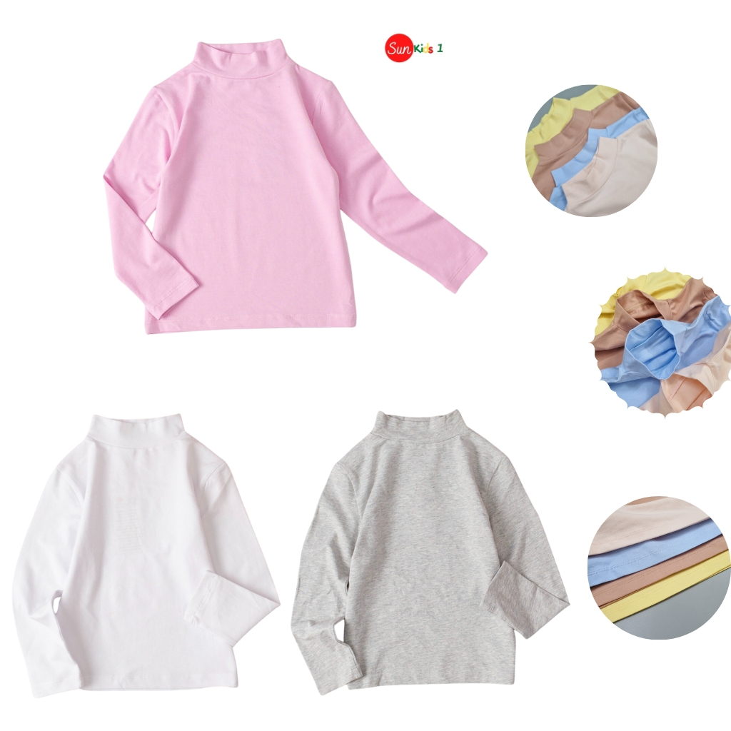 Áo giữ nhiệt cho bé gái size 10-16 tuổi, áo dài tay cho bé ,áo cổ 3 phân chất cotton chính phẩm Hàn Quốc - SUNKIDS1