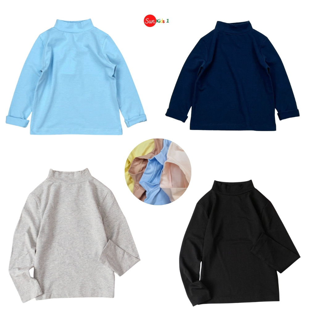 Áo giữ nhiệt cho bé Trai size 10-16, áo cổ 3 phân dài tay cho bé trai, chất cotton 4c dày mịn - SUNKIDS1