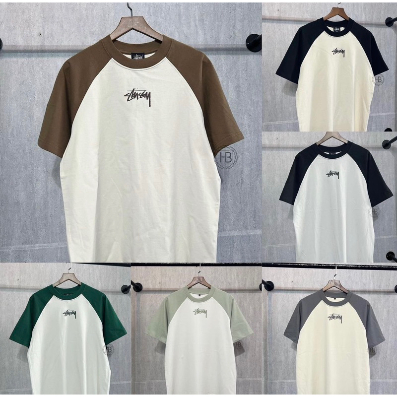 Áo Thun Raglan Stussy Form Rộng Tay Ngắn Cao Cấp, Áo Phông Nam Nữ Cotton Co Dãn 2 Chiều Mềm Mại Unisex