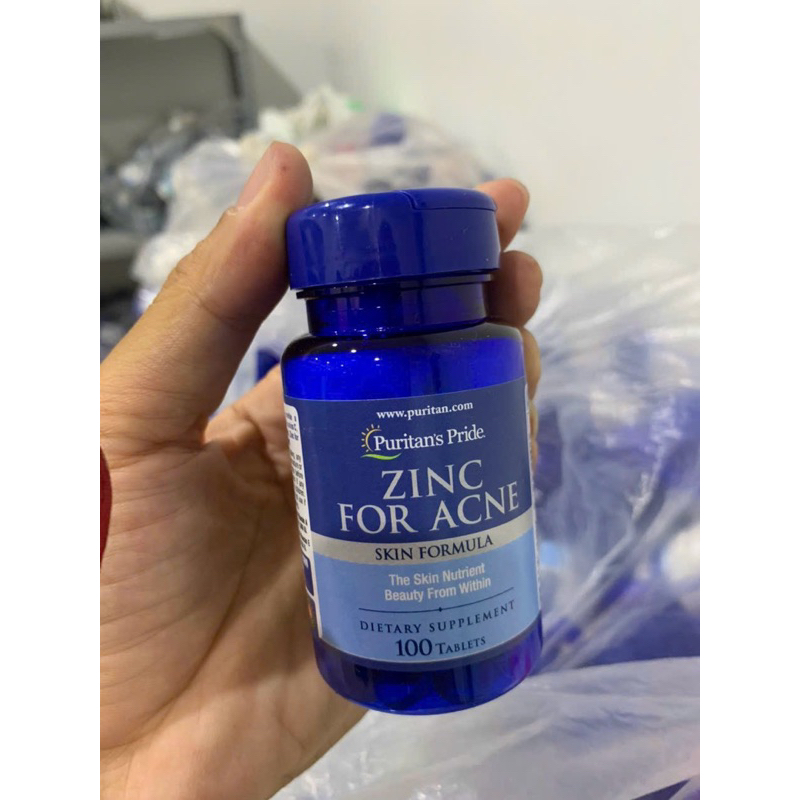 Viên uống bổ sung kẽm giảm mụn, ngừa thâm Zinc For Acne Puritan's Pride 100 viên