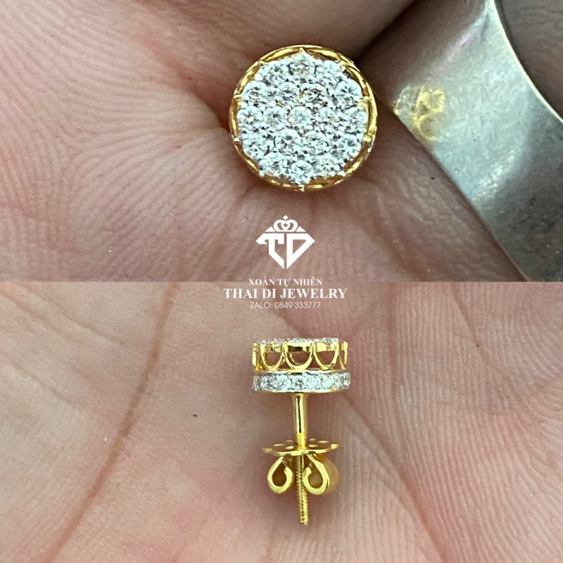 bông tai nam vàng trắng 10K kim cương moissanite toàn bộ