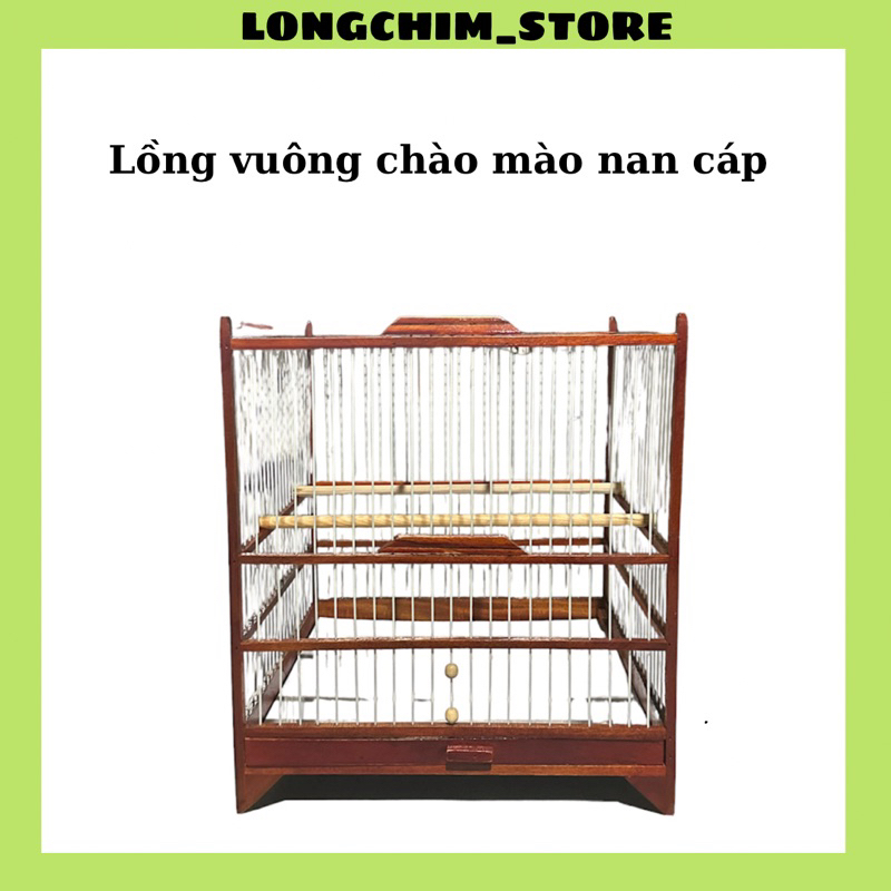 Lồng chào mào vuông đấu phun đỏ nan cáp quang chất liệu gỗ ép cao cấp đủ phụ kiện