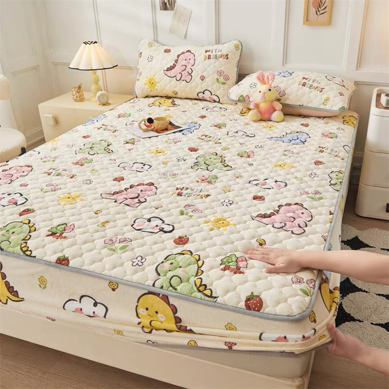 Bộ ga gối nỉ nhung trần bông mới nhất hàng loại 1, ga giường nỉ tuyết siêu mềm mịn không xù lông, nhập khẩu sẵn hàng