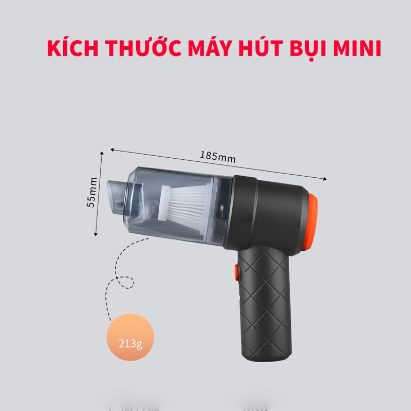 Máy Hút Bụi Mini Cầm Tay Không Dây Lực Hút 6000MPA Nhỏ Gọn, Pin Sạc Tiện Lợi, Lực Hút Siêu Mạnh, Công Suất 60w