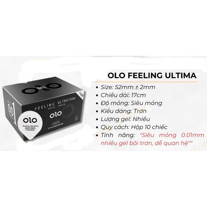 Bao Cao Su Siêu Mỏng 0.01mm OLO 001 Hộp 10 Cái