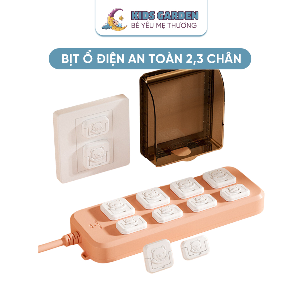 Bịt ổ điện cao cấp an toàn cho bé, loại 2 chân 3 chân nhựa ABS chống cháy có tay cầm tiện dụng, có hình mặt gấu đáng yêu