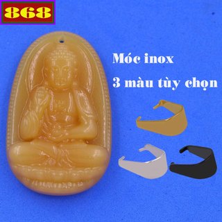 Mặt Phật A di đà đá vàng kèm móc inox, mặt Phật bản mệnh, mặt dây chuyền