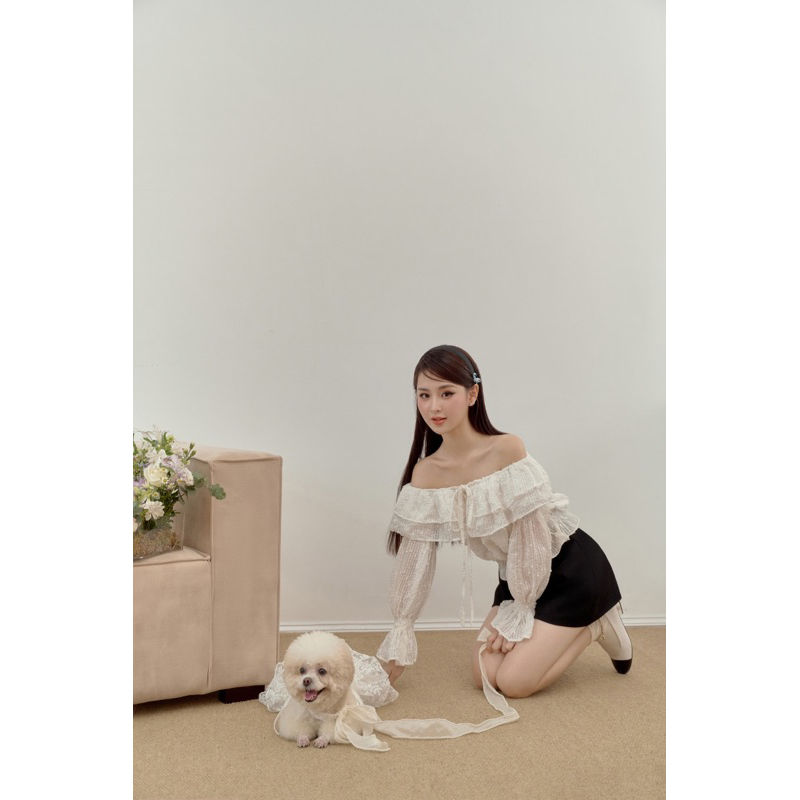 Áo trễ vai tay dài Claudia - Hàng thiết kế