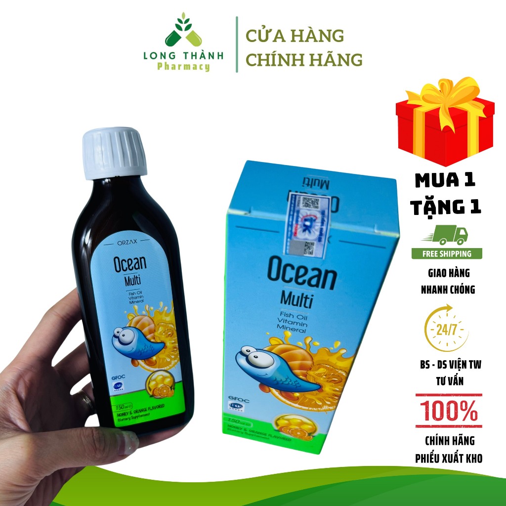 Siro Ocean Multi Fish Oil Vitamin Mineral - Bổ sung Vitamin, khoáng chất, Omega 3 cho trẻ, vị cam mật ong