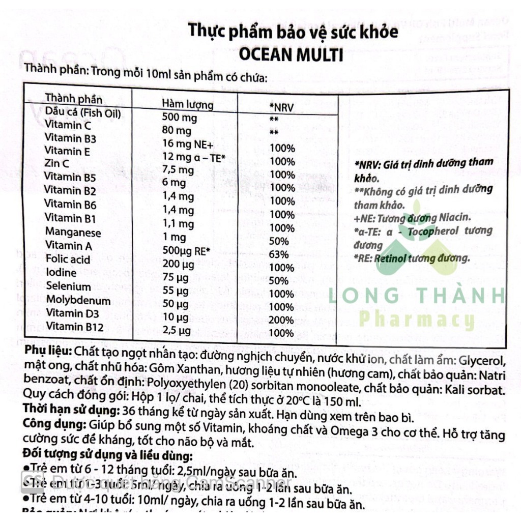 Siro Ocean Multi Fish Oil Vitamin Mineral - Bổ sung Vitamin, khoáng chất, Omega 3 cho trẻ, vị cam mật ong