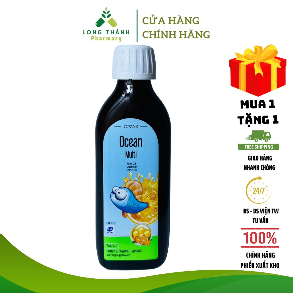 Siro Ocean Multi Fish Oil Vitamin Mineral - Bổ sung Vitamin, khoáng chất, Omega 3 cho trẻ, vị cam mật ong