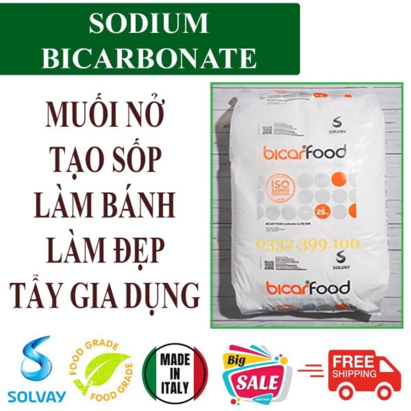 1kg Bột Baking Soda Ý ( Solvay ) Muối Nở NaHCO3 - Dùng Trong Thực Phẩm, Làm Bánh