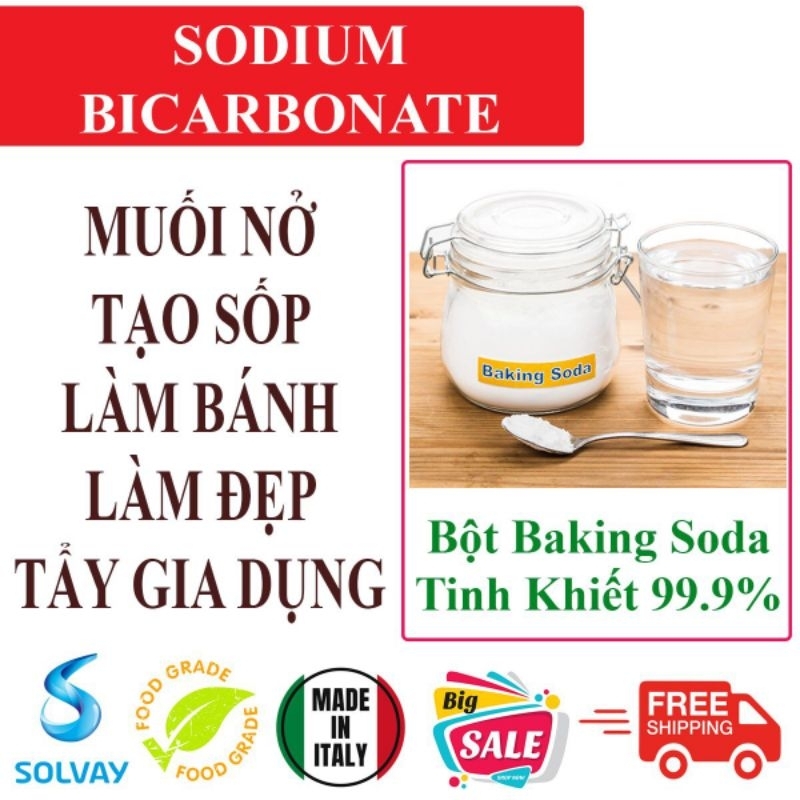 1kg Bột Baking Soda Ý ( Solvay ) Muối Nở NaHCO3 - Dùng Trong Thực Phẩm, Làm Bánh