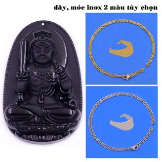 Mặt dây chuyền Phật Bất động minh vương đá đen kèm vòng cổ dây chuyền inox + móc inox, mặt Phật bản mệnh