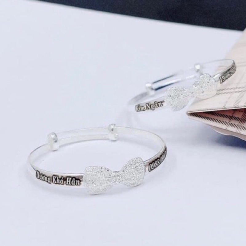 Vòng tay,lắc tay cho bé, Vòng tay nơ khắc tên cho bé chuẩn bạc ta - Vòng tay bạc đẹp THJ