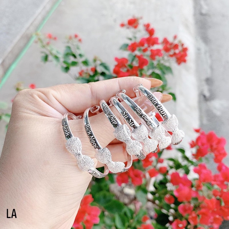 Vòng tay,lắc tay cho bé, Vòng tay nơ khắc tên cho bé chuẩn bạc ta - Vòng tay bạc đẹp THJ