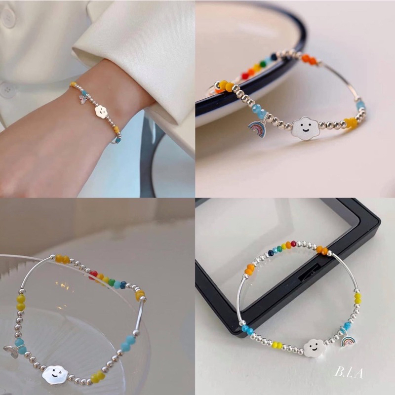 Vòng tay nữ THJ - Vòng đám mây mặt cười mix bi ngũ sắc cá tính điệu đà - THU HUONG SILVER