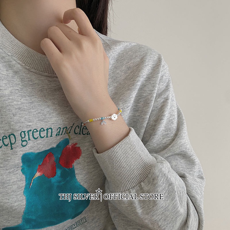 Vòng tay nữ THJ - Vòng đám mây mặt cười mix bi ngũ sắc cá tính điệu đà - THU HUONG SILVER
