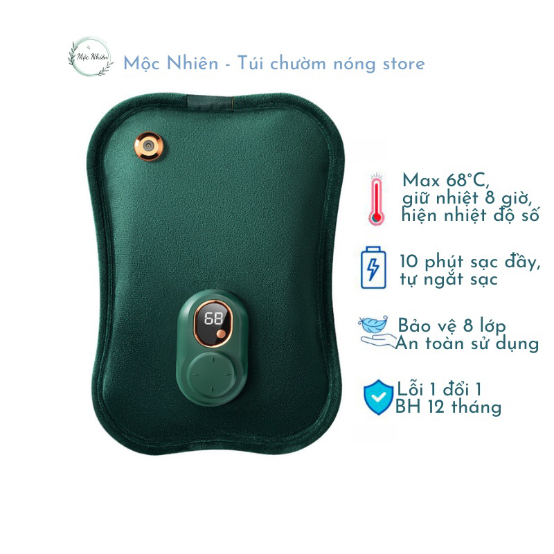 Túi chườm nóng - Túi sưởi WARM TOGETHER báo nhiệt ĐIỆN TỬ + BAO XỎ TAY + ĐAI BỤNG cao cấp (sạc chống cháy)