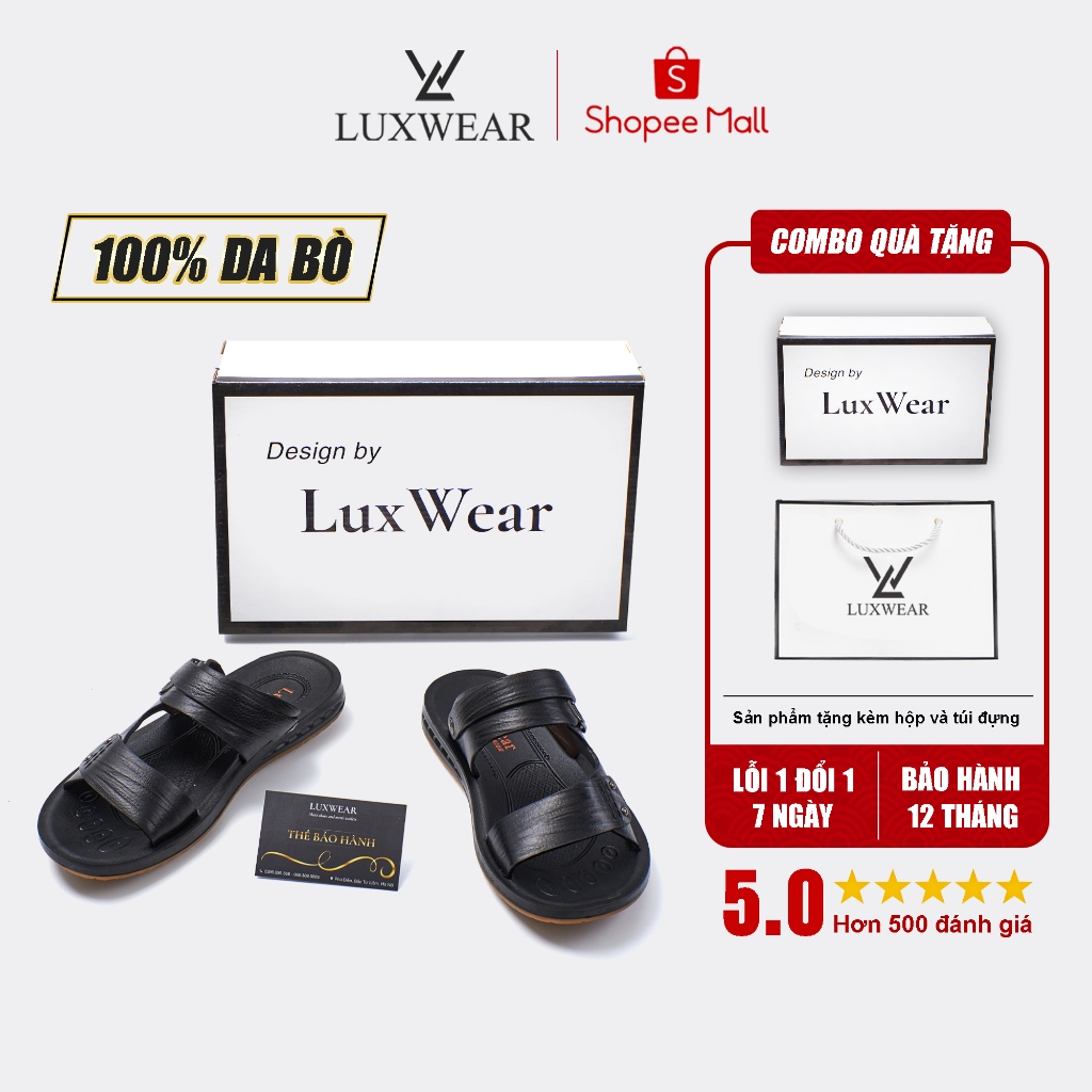 Dép Da Nam Cao Cấp Da Bò Đế Cao Su Đúc Nguyên Khối LuxWear DB01