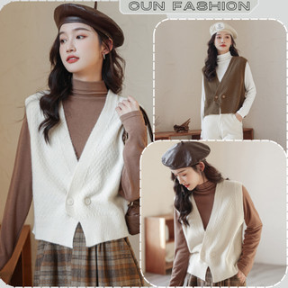 Áo gile len nữ 𝗖𝘂𝗻 𝗙𝗮𝘀𝗵𝗶𝗼𝗻 Áo gile cổ tim gài nút phối lệch tinh tế phong cách hiện đại