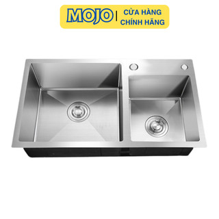 Chậu rửa bát đúc 2 hố cân lệch 100% inox304 bồn rửa chén 2 hộc dày 3.5mm cao cấp korea mojo