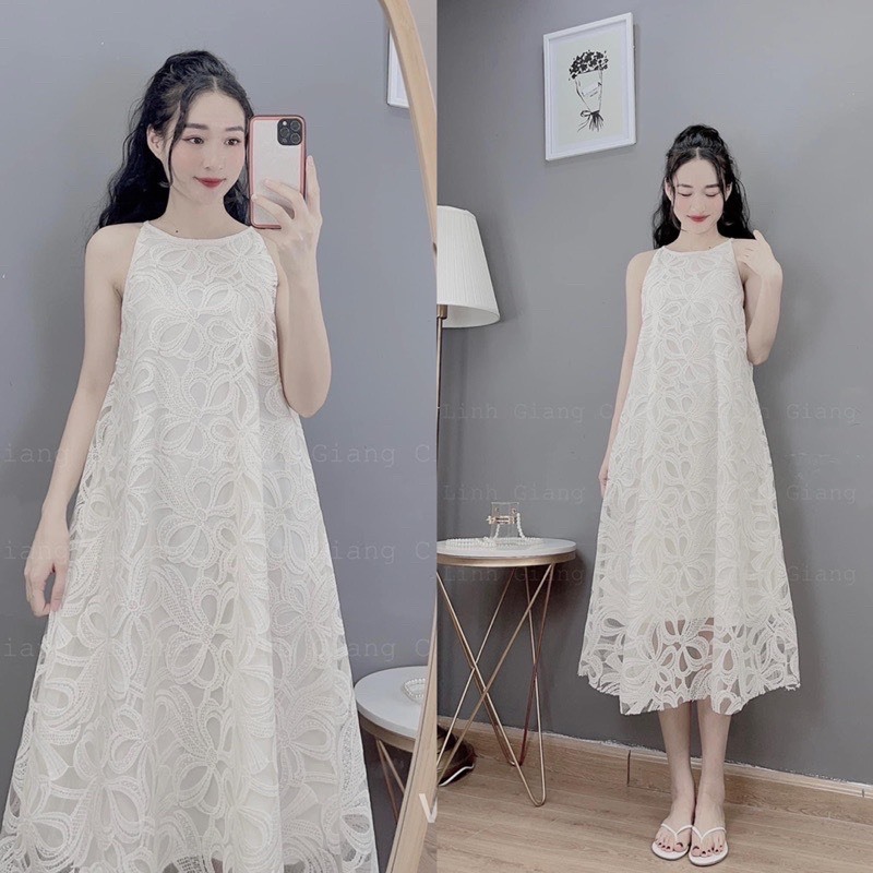 Váy bầu yếm dáng dài họa tiết đơn giản Freesize đến 68kg