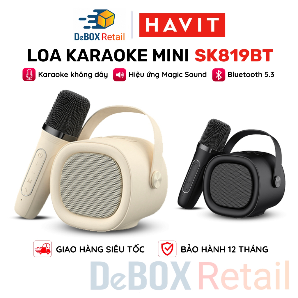 Loa Karaoke Mini HAVIT SK819BT, BT 5.3 Hiệu Ứng Magic Sound, Tính Năng Loại Bỏ Giọng Hát, Nghe Đến 5H - Hàng Chính Hãng