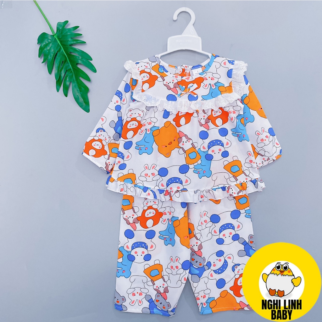 Đồ bộ bé gái, đồ mặc nhà nữ tole/ tone lanh tay dài quần dài quần áo trẻ em có size từ 8-38kg - Nghi Linh Baby