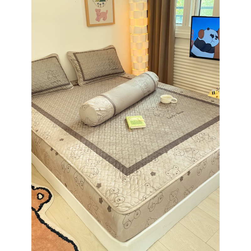 BỘ GA GỐI NỈ NHUNG CHẦN Teddy bear NHIỀU MẦU SẮC