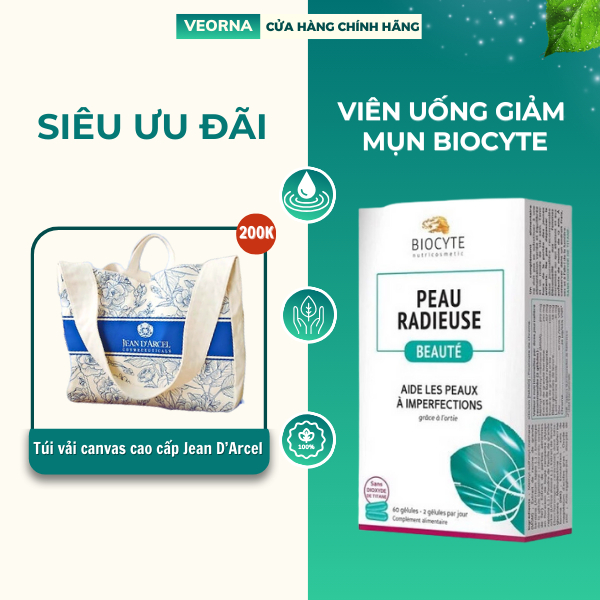 Viên Uống Giảm Mụn Biocyte Peu Radieuse Beaute - 01 Hộp x 60 Viên