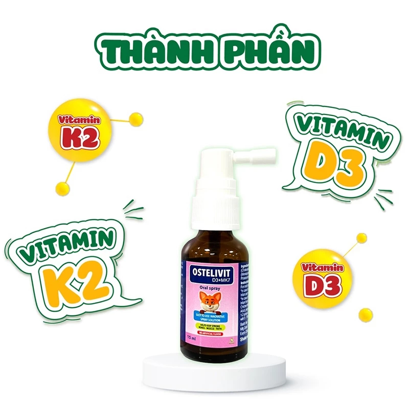 Ostelivit D3 MK7 - Xịt Bổ Sung Vitamin D3, K2 Cho Trẻ Sơ Sinh & Trẻ Nhỏ (Hộp 15ml)