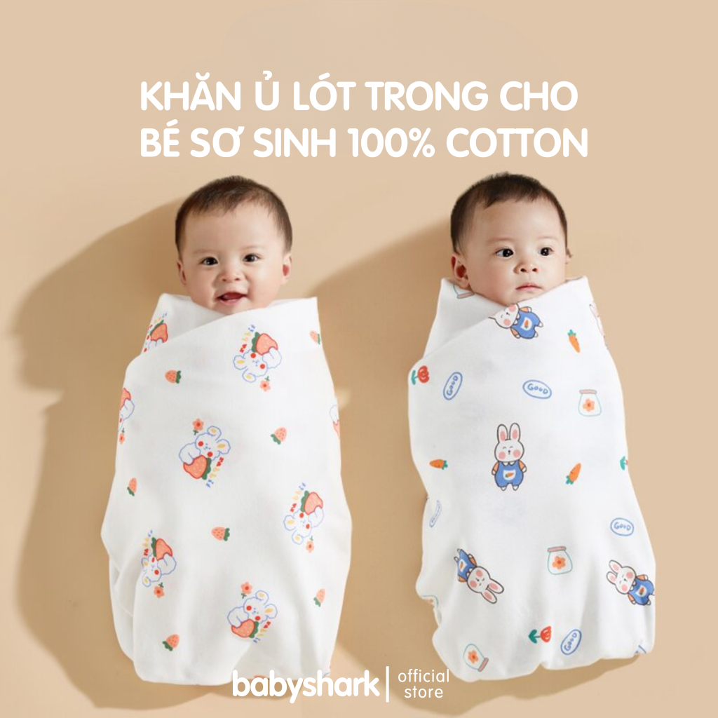 Khăn ủ cho bé sơ sinh Babyshark 100% cotton nguyên chất