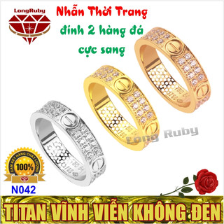 Nhẫn nam nữ cực sang - nhẫn thời trang đính 2 hàng đá - n042v