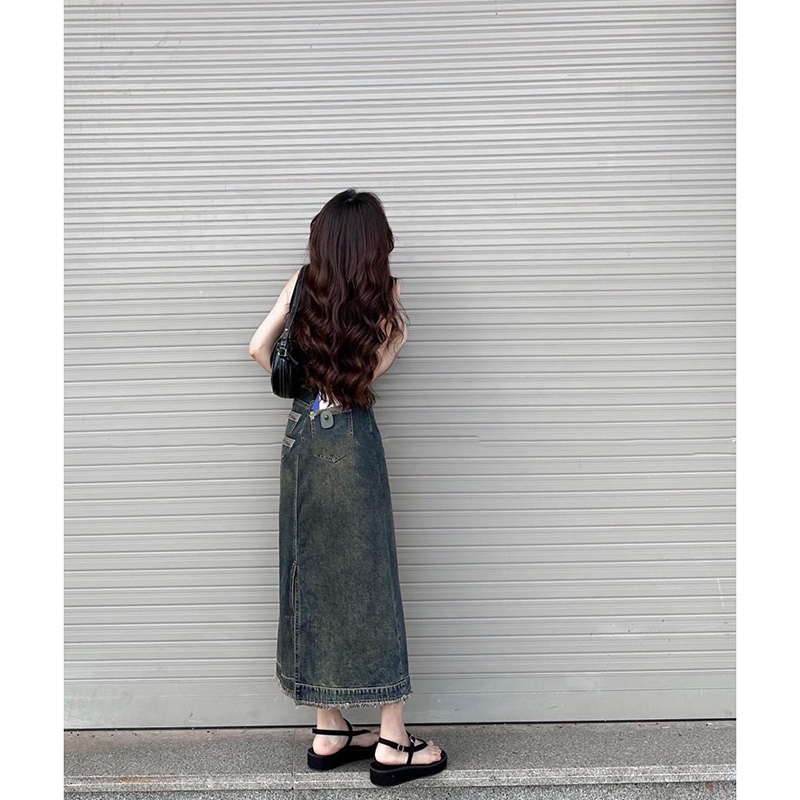 Chân Váy Jean Dáng Dài Xẻ Tà Sau Phong Cách Hàn M7301 - Lolla Fashion