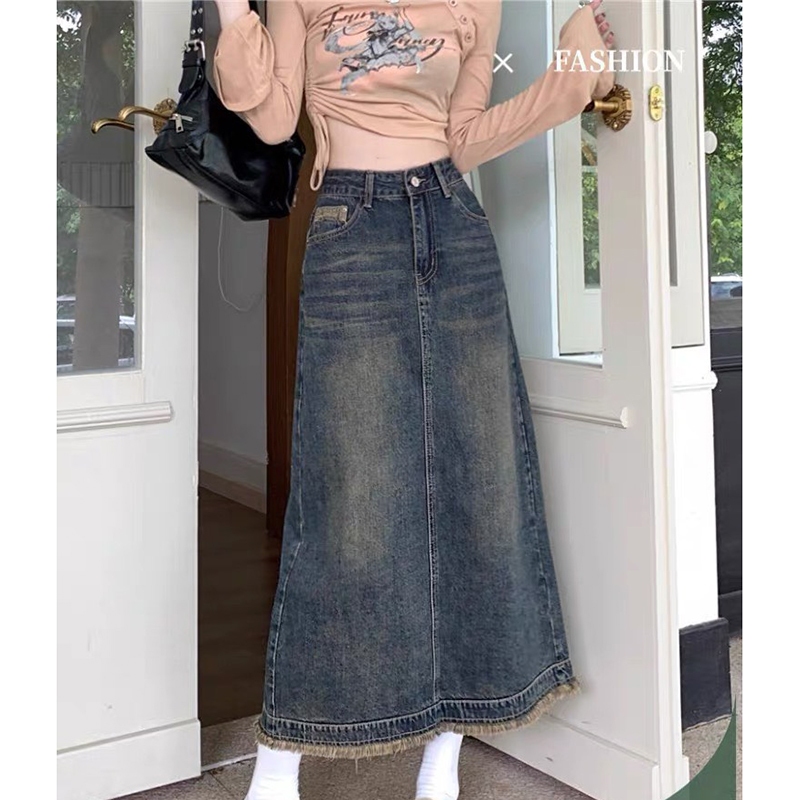 Chân Váy Jean Dáng Dài Xẻ Tà Sau Phong Cách Hàn M7301 - Lolla Fashion