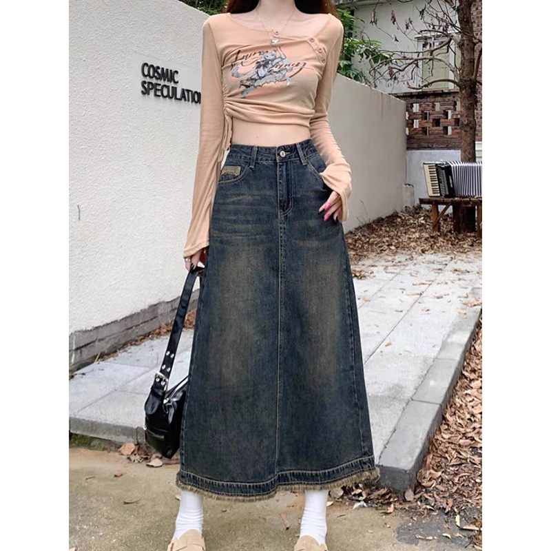 Chân Váy Jean Dáng Dài Xẻ Tà Sau Phong Cách Hàn M7301 - Lolla Fashion