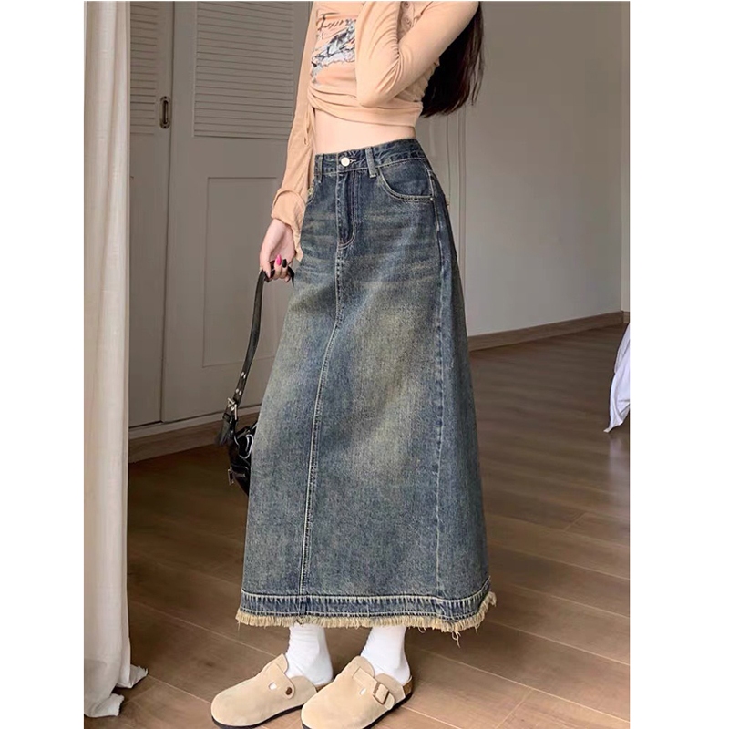 Chân Váy Jean Dáng Dài Xẻ Tà Sau Phong Cách Hàn M7301 - Lolla Fashion
