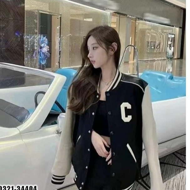 Áo bomber thêu chữ C unisex form rộng nam nữ tay bồng kiểu dáng bóng chày cá tính TONGKHOSI