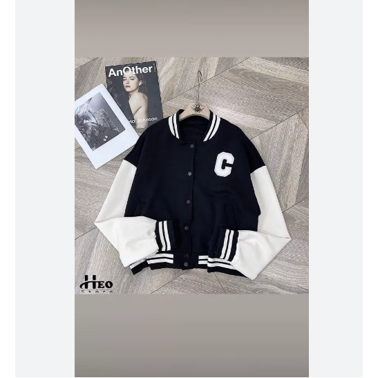 Áo bomber thêu chữ C unisex form rộng nam nữ tay bồng kiểu dáng bóng chày cá tính TONGKHOSI