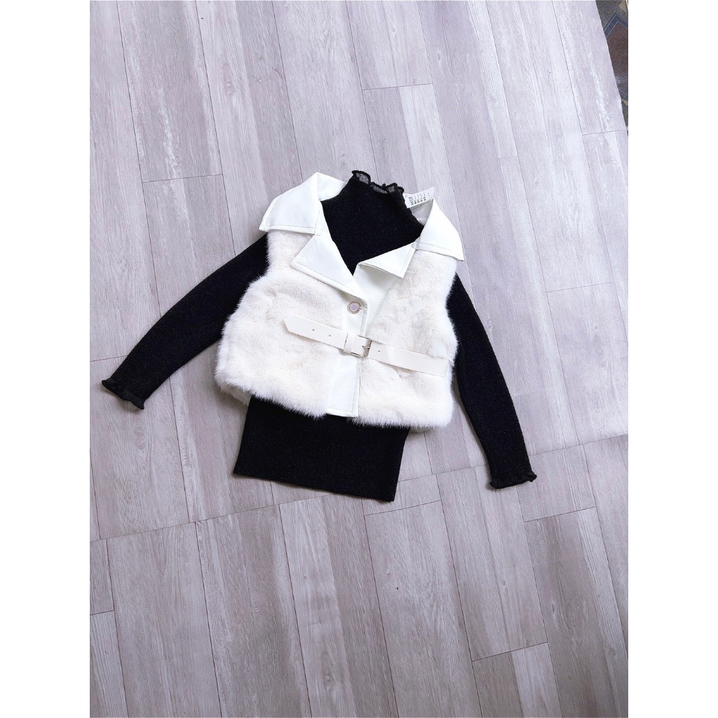 Set áo gile lông kèm áo len dáng lỡ cho bé gái, hàng Quảng Châu loại 1