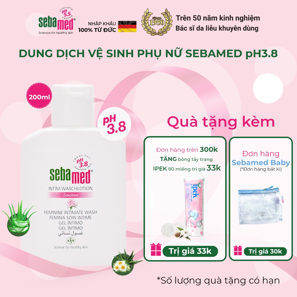 Dung dịch vệ sinh phụ nữ chuẩn cân bằng pH vùng kín Sebamed Feminine Intimate Wash pH3.8 50ml
